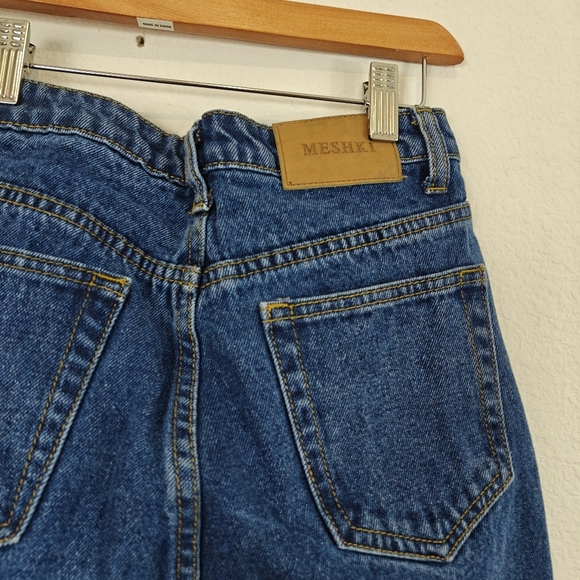 Meshki High Waisted Straight Leg Distressed Jeans In Dark Denim Blue Size 4 US - Picture 10 of 11